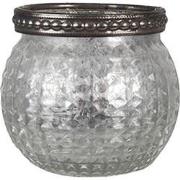 Clayre & Eef Theelichthouder  Ø 7x6 cm Zilverkleurig Glas Waxinelichth...