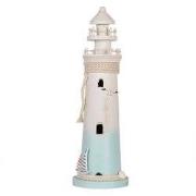 Clayre & Eef Decoratie Beeld Vuurtoren Ø 13x42 cm Wit Blauw MDF