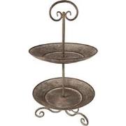 Clayre & Eef Etagère 2 laags  Ø 28x53 cm Grijs Groen Ijzer Serveerscha...