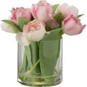 J-Line - Tulpen In Vaas Rond Plastiek Glas Roze Large - 20x18x22cm