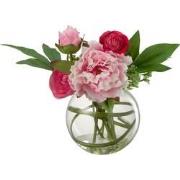 J-Line - Ranonkel Pioen In Vaas Bol Plastiek Glas Roze - 31x19.5x29.5c...