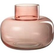 J-Line - Vaas Plat Rond Glas Roze - 23.5x23.5x20cm