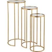 J-Line - Set Van 3 Bijzettafels Leo Spiegel Ijzer Goud - 35x35x80cm
