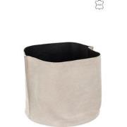 J-Line - Opbergmand Rond Laag Leder Beige - 25.5x25.5x35cm
