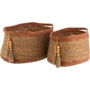 J-Line - Set Van 2 Manden Ovaal Parel Naturel/bruin - 54x39x33cm