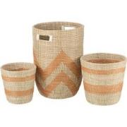 J-Line - Set 3 Manden Gestreept Zeegras Oranje - 56x38x38cm