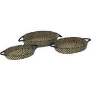 J-Line - Set Van 3 Mand Ovaal Handvatten Stro Naturel/zwart - 57x34x11...