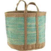 J-Line - Mand Rond Met Handvaten Jute Naturel/azuur - 60x40x40cm