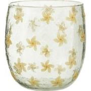J-Line - Windlicht Bloemen Glas Geel Large - 19x19x20cm