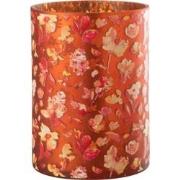 J-Line - Windlicht Bloemen Glas Oranje Large - 18x18x24cm