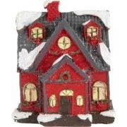Clayre & Eef Decoratie Huis met LED 6x5x7 cm Rood Kunststof