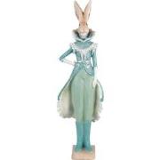 Clayre & Eef Beeld Konijn 14x10x44 cm Turquoise Polyresin Woonaccessoi...