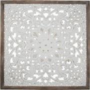Clayre & Eef Wanddecoratie  95x4x95 cm Wit Hout Vierkant Bloemen Muurd...