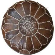 Leren Poef - wood brown - Handgemaakt en stijlvol - Gevuld geleverd - ...