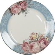 Clayre & Eef Dinerbord  Ø 26 cm Blauw Wit Porselein Bloemen Eetbord