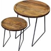 Industriële bijzettafel rond massief Mango - Set van 2