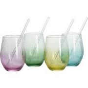 Cocktailglazen gekleurd 4 stuks, met 4 glazen rietjes