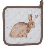 Clayre & Eef Pannenlap  20x20 cm Wit Bruin Katoen Vierkant Konijn