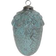 Clayre & Eef Kerstbal Eikel Ø 10 cm Groen Glas Metaal Kerstdecoratie