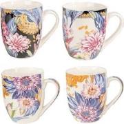 Clayre & Eef Mok Set van 4  300 ml Blauw Porselein Bloemen