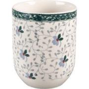 Clayre & Eef Mok  100 ml Wit Groen Porselein Rond Bloemen Theemok