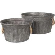 Clayre & Eef Decoratie Emmer Set van 2  Grijs Ijzer Rond Decoratie Emm...
