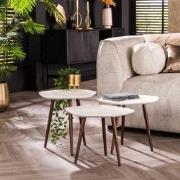 Salontafel Set van 3 Sylas Vijfhoekig Wit Composiet - Brons Frame
