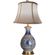 Fine Asianliving Chinese Tafellamp Porselein Blauwe Bloemen Craquelé