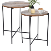 MISOU Bijzettafel - Salontafel - Set van 2 - Metaal met Acacia Hout - ...