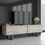 TV Meubel Travertijn Luxe 180x50x30 - Zilver Frame