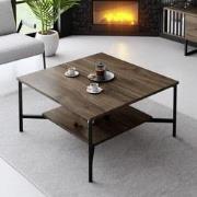 Vierkante Salontafel Walnoot Black Line 80x80 - Zwart Frame