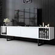 TV Meubel Wit Chrome Line 180x48x30 - Zwart Frame