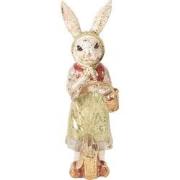 Clayre & Eef Decoratie Beeld Konijn 7x6x21 cm Beige Groen Kunststof