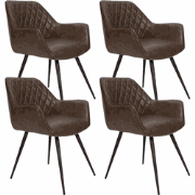 Set van 4 Industriële Eetkamerstoelen Cara Taupe Ruitpatroon - Kunstle...