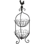 Clayre & Eef Rek met twee mandjes   Ø 26x72 cm Zwart Ijzer Kip Fruitsc...