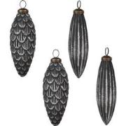 Clayre & Eef Kerstbal Set van 4 Ø 7/6 cm Grijs Glas Kerstboomversierin...