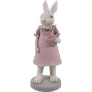 Clayre & Eef Beeld Konijn 9x8x20 cm Wit Roze Polyresin Woonaccessoires