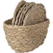 Clayre & Eef Onderzetters voor Glazen  Ø 12 cm Bruin Zeegras Rond Onde...