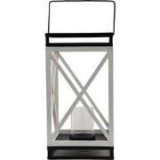 Clayre & Eef Lantaarn  38 cm Wit Zwart Hout Metaal Vierkant Kaarsenhou...