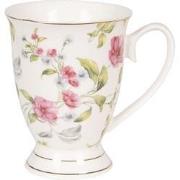 Clayre & Eef Mok  200 ml Roze Wit Porselein Rond Bloemen Theemok
