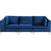 Beliani EVJA - Driezitsbank-Blauw-Fluweel