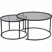 Set van 2 ronde, inschuifbare salontafels met glazen blad D80 cm  AURU...