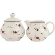 Clayre & Eef Melk en Suiker Set  12x9x8 / Ø 9x10 cm Beige Keramiek Ron...