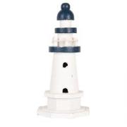 Clayre & Eef Decoratie Beeld Vuurtoren Ø 9x17 cm Wit Blauw Houtproduct