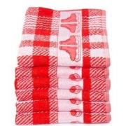 Twentse Damast Keukendoekenset - 6 stuks - Schaatsen Rood