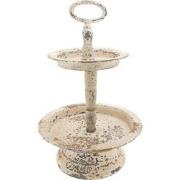 Clayre & Eef Etagère 2 laags  Ø 22x34 cm Beige Ijzer Rond Fruitschaal ...