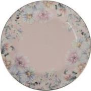 Clayre & Eef Ontbijtbord  Ø 18 cm Roze Porselein Bloemen Bord