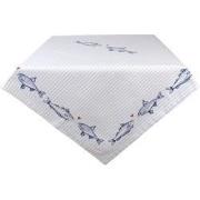 Clayre & Eef Tafelkleed  100x100 cm Wit Blauw Katoen Vierkant Vissen T...