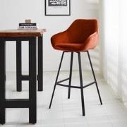 Draaibare Barkruk Roestkleurig Velvet Elise - Met Armleuning - Zithoog...