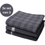 Twentse Damast - 3 x 3PACK Keukentextiel Mix&Match - Antraciet